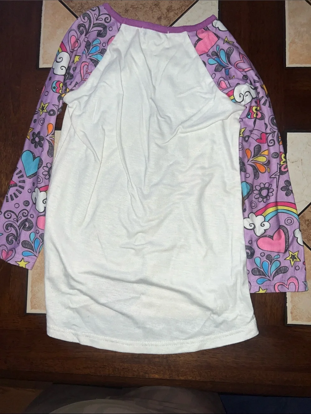 Girls White & Purple Unicorn Raglan Sleep Top